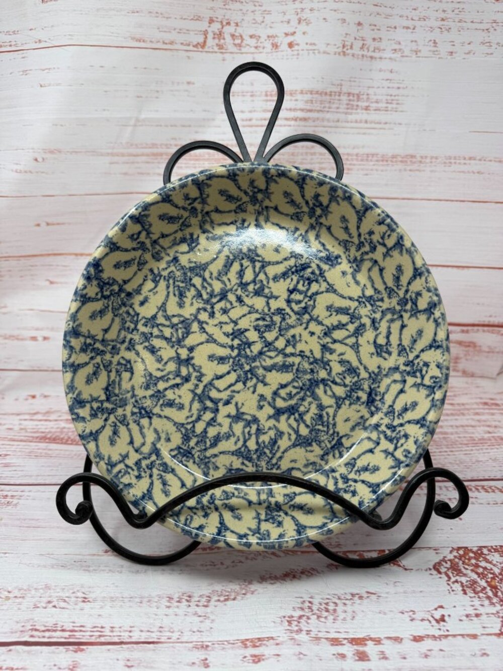 Vintage Robinson Ransbottom Pottery Pie Plate ~ Blue Spongeware ~ Roseville Ohio